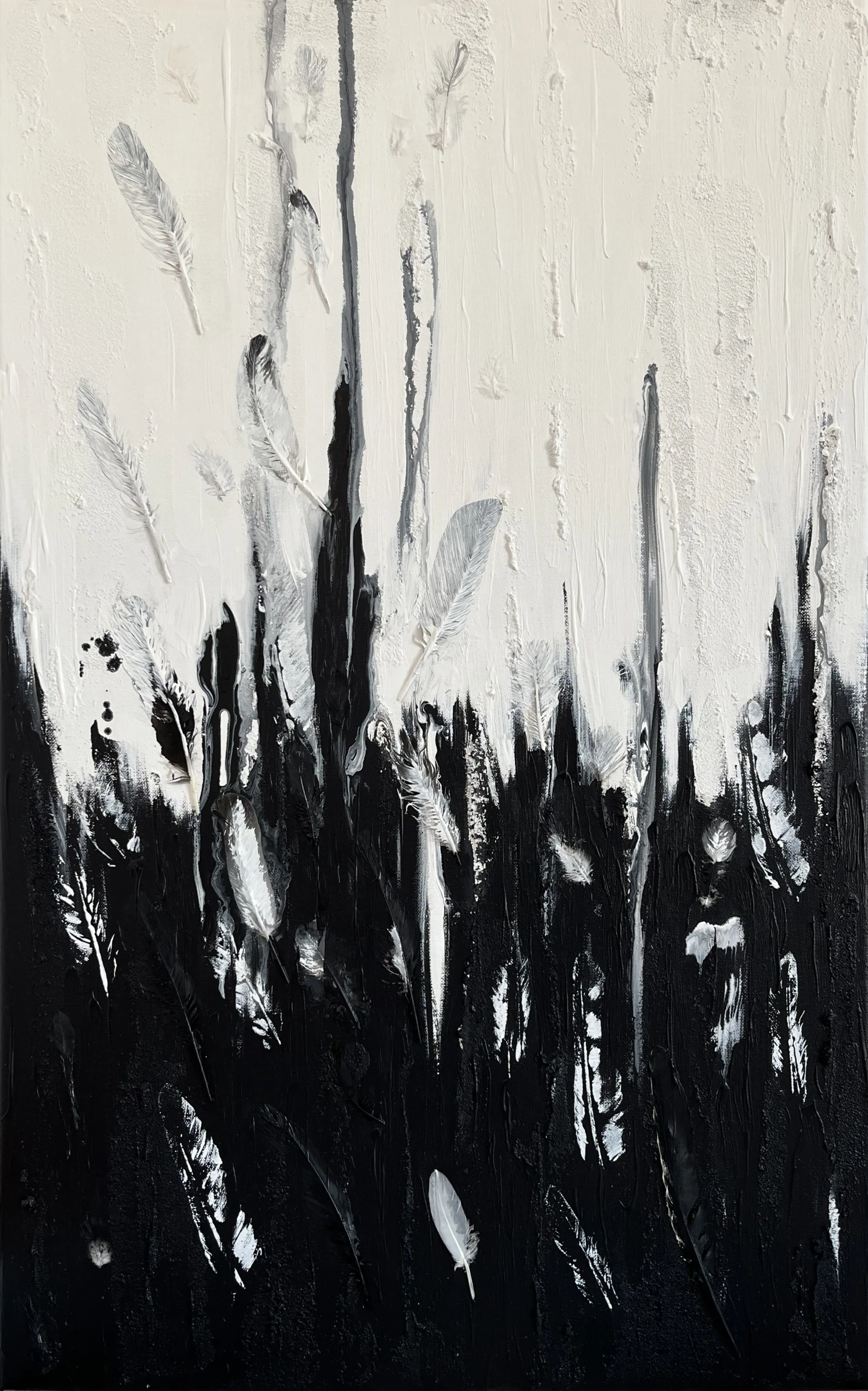 Image of Duality of Freedom by Olena Kulish , size: 80x50, made of Acrylics on canvas, feathers, Painting medium, from Warsaw, priced at €800 Photo 1 of 4.