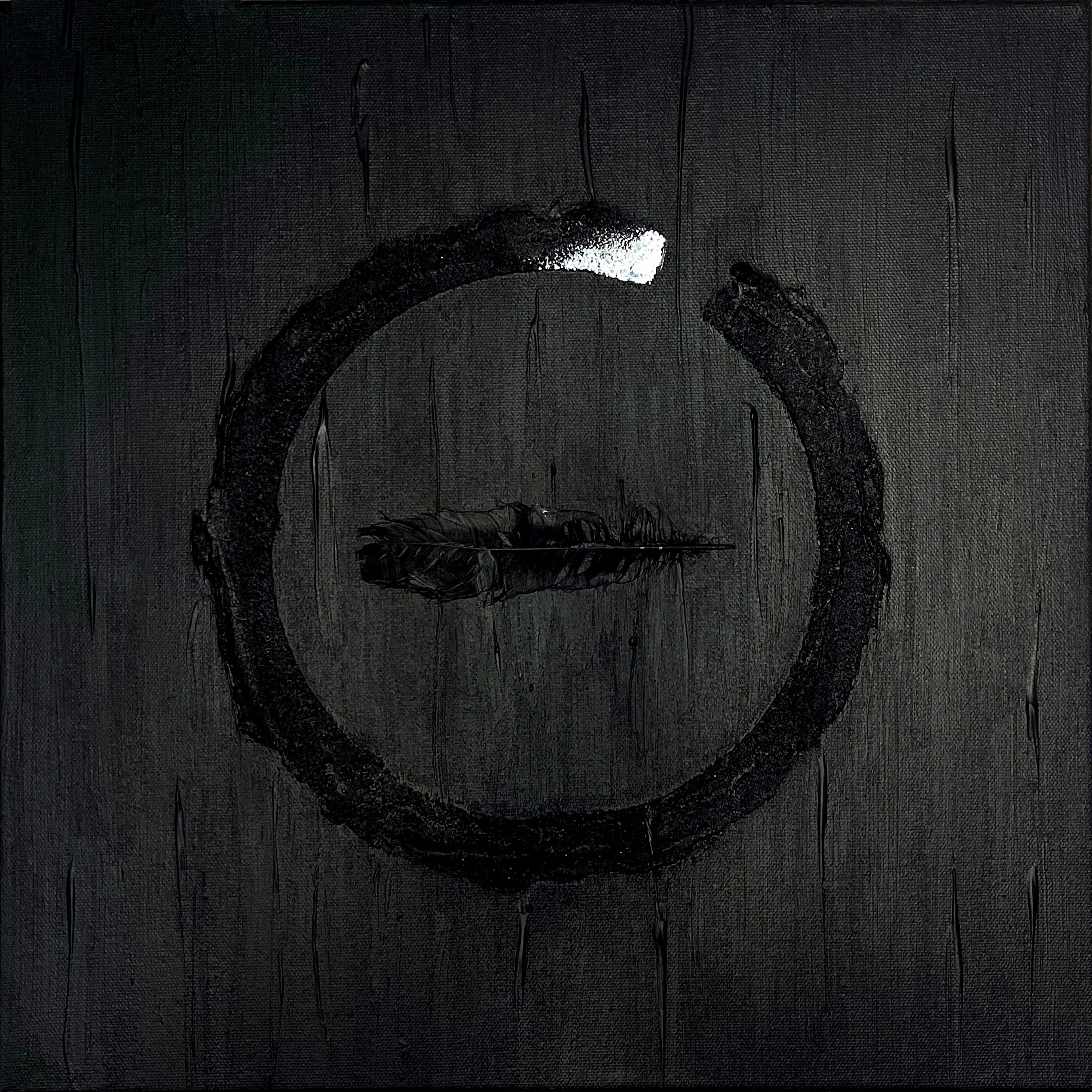 Image of Question 1 by Olena Kulish , size: 40x40 cm, made of Acrylics on canvas, feathers, Painting medium, from Warsaw