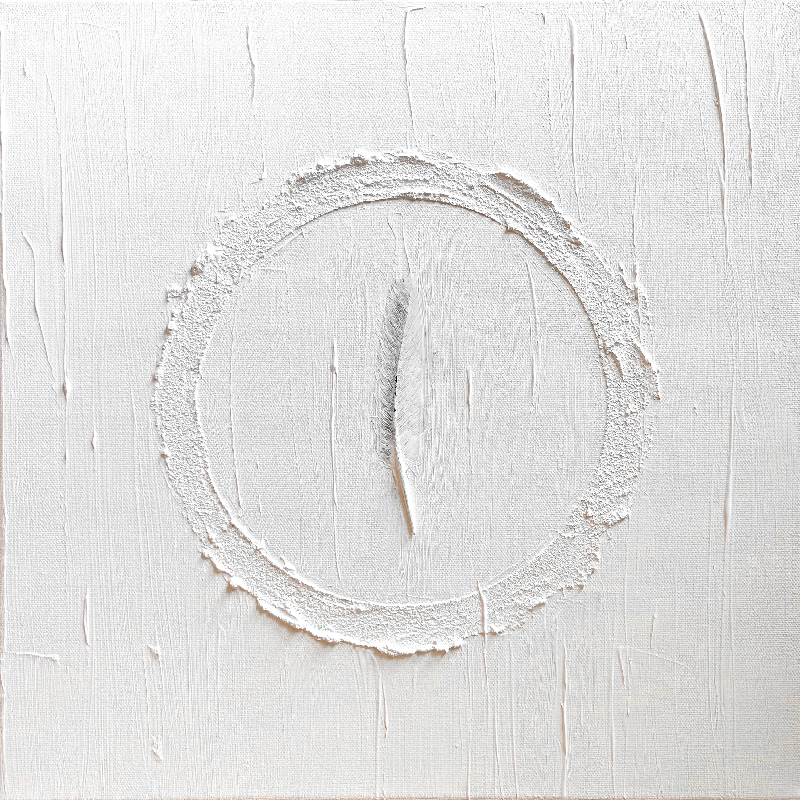 Image of Question 2 by Olena Kulish , size: 40x40 cm, made of Acrylics on canvas, feathers, Painting medium, from Warsaw, priced at €500