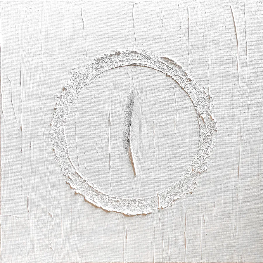 Image of Question 2 by Olena Kulish , size: 40x40 cm, made of Acrylics on canvas, feathers, Painting medium, from Warsaw, priced at €500