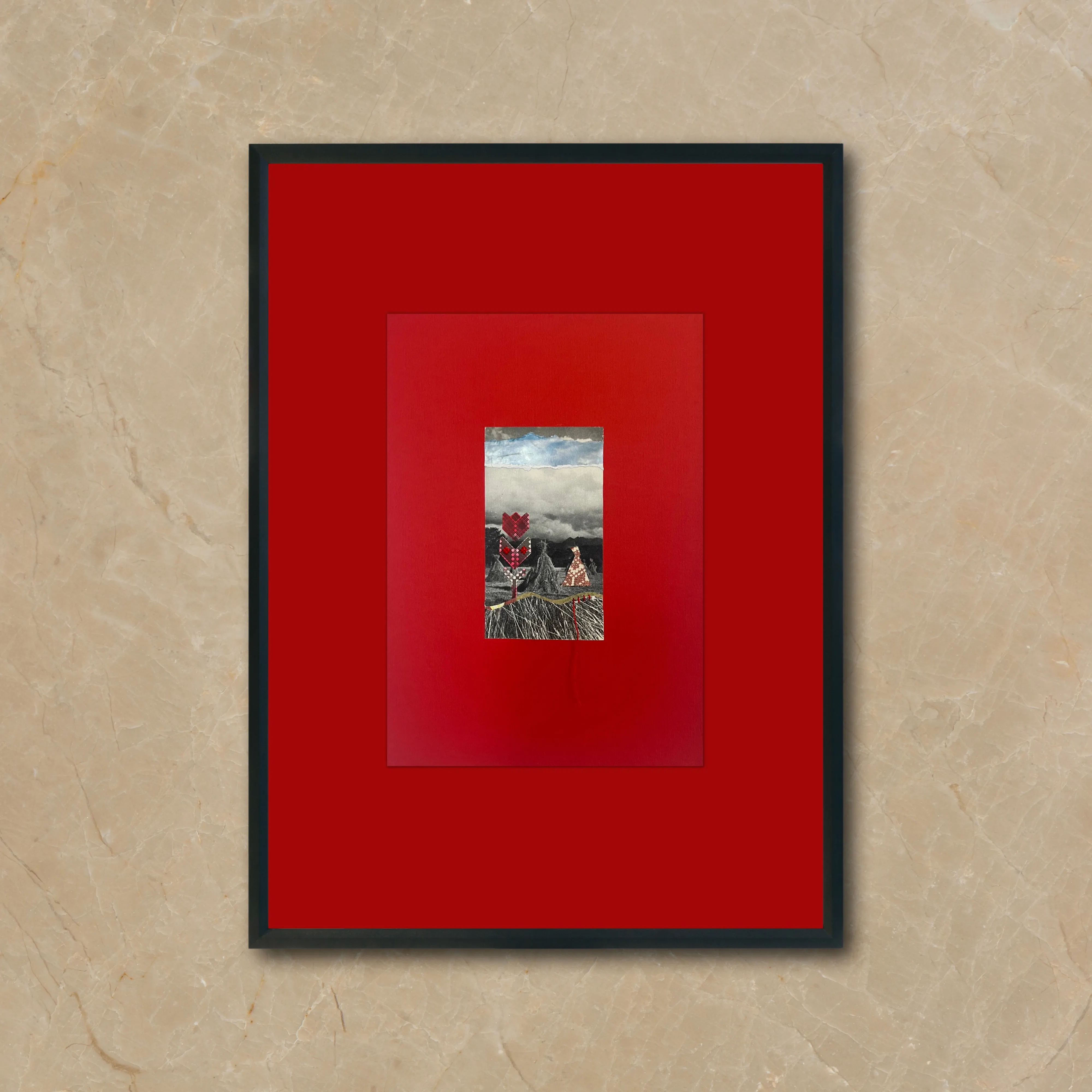 Image of Haystacks by Olena Kulish , size: 29x21 cm, made of Paper, cutouts, threads, Collage medium, from Warsaw, priced at $100 Photo 2 of 4.