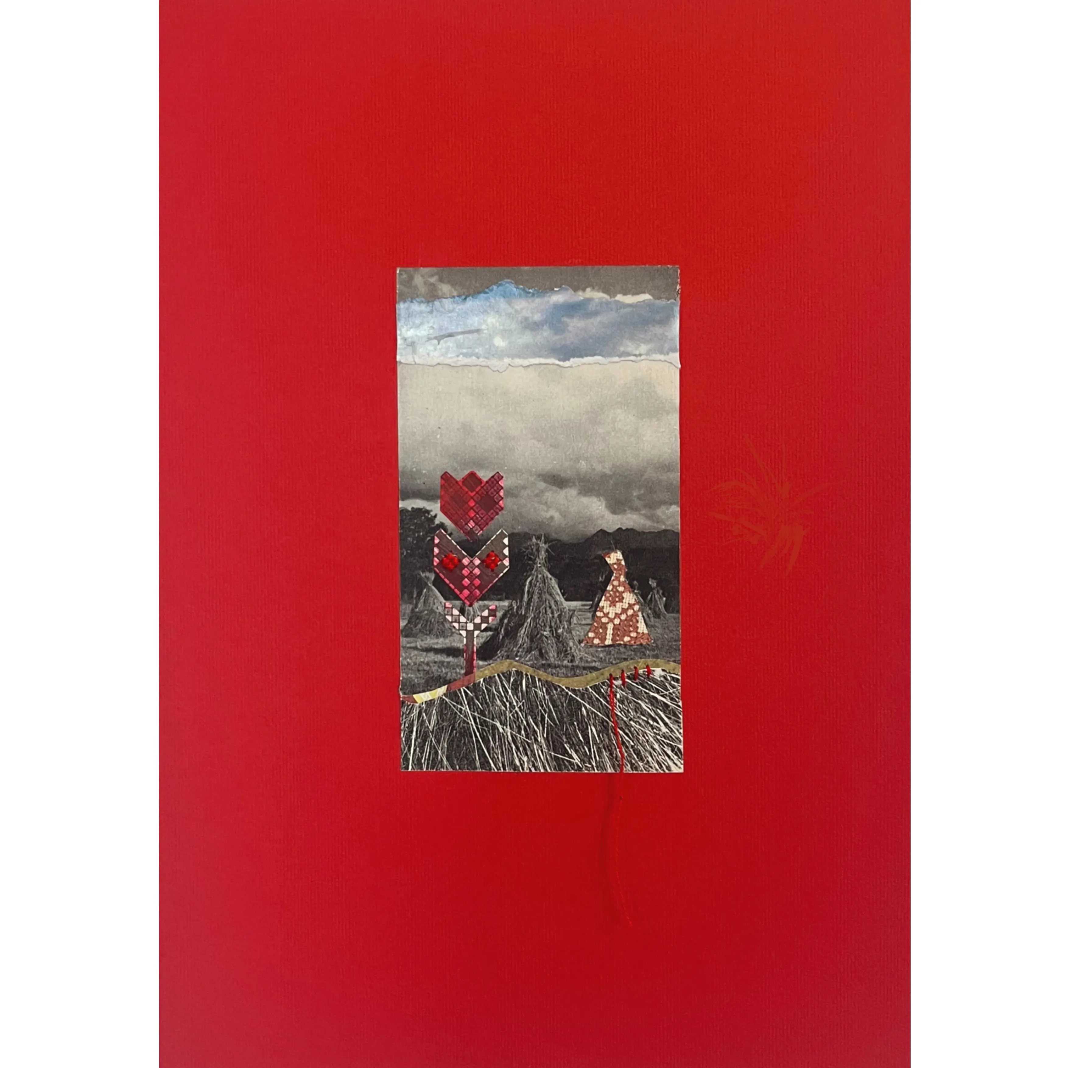 Image of Haystacks by Olena Kulish , size: 29x21 cm, made of Paper, cutouts, threads, Collage medium, from Warsaw, priced at $100 Photo 1 of 4.