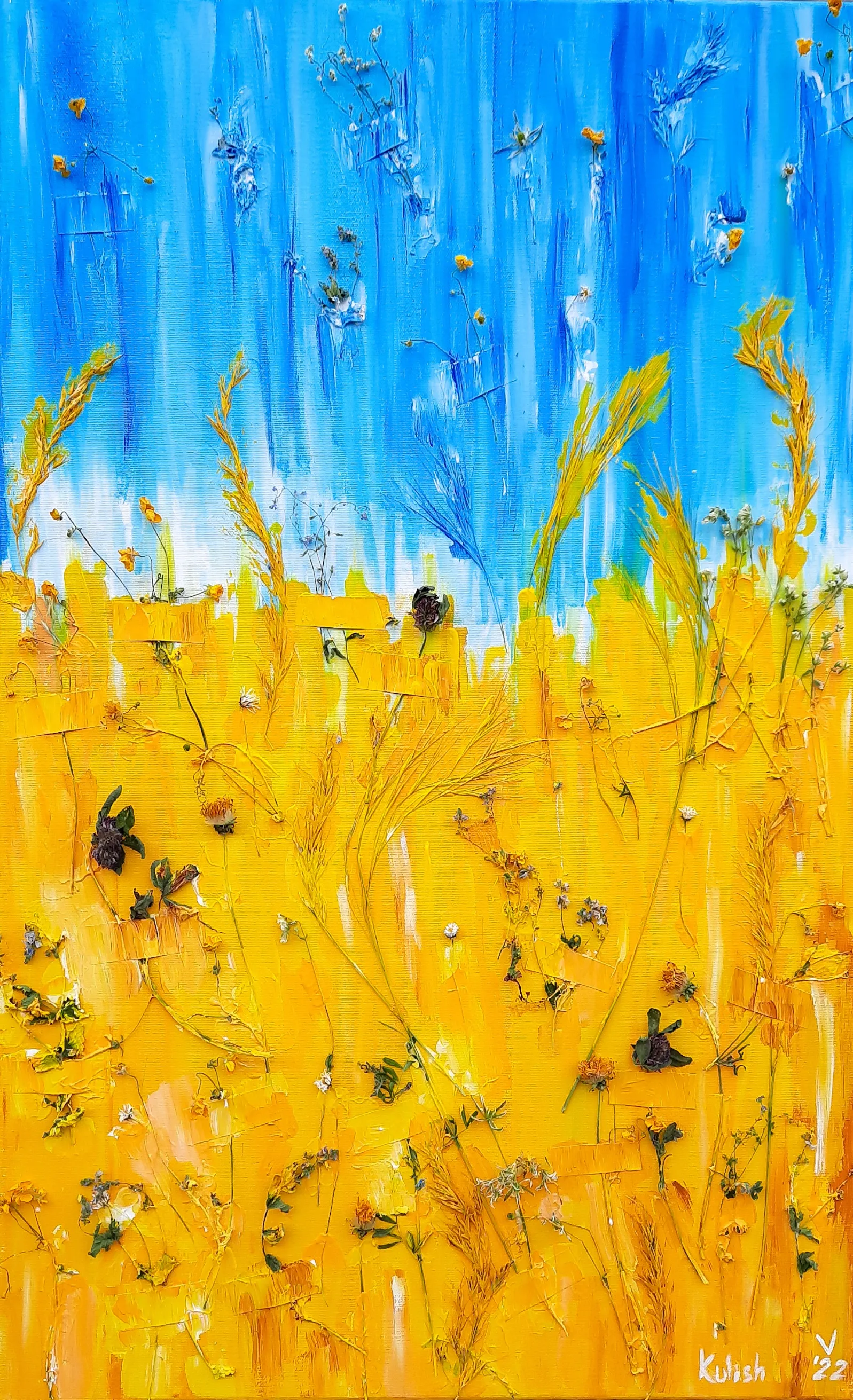 Image of Manifesto of Life by Olena Kulish , size: 80x50 cm, made of Acrylics on canvas, paper, herbs, Painting medium, from Warsaw, priced at €800 Photo 1 of 5.