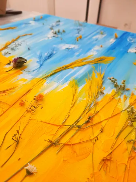 Image of Manifesto of Life by Olena Kulish , size: 80x50 cm, made of Acrylics on canvas, paper, herbs, Painting medium, from Warsaw, priced at €800 Photo 3 of 5.